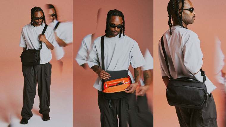 40代の休日スタイルに合うAer Day Sling 4 Maxの着用イメージ