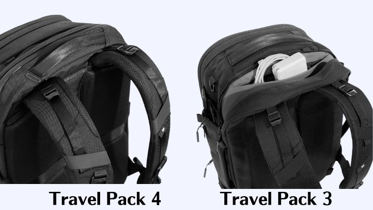 背中側のギリギリに移動し、手提げ時のバランスが向上したAer Travel Pack 4のトップハンドル
