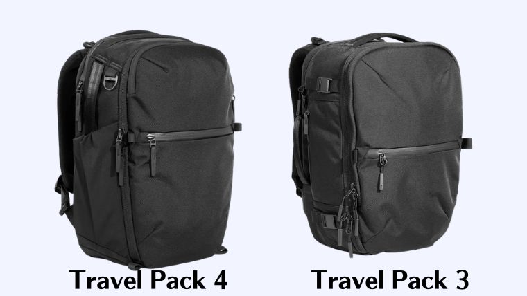 Aer Traevel apck 4はラウンドシェイプ、Aer Travel Pack 3はボックスシェイプ
