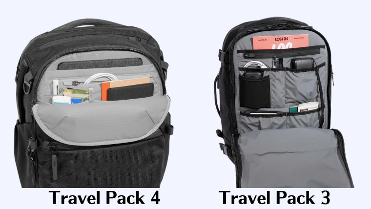 City Pack Proと同じく上下にセパレートされて使いやすくなったAer Travel Pack 4のフロント収納（アドミンパネル）